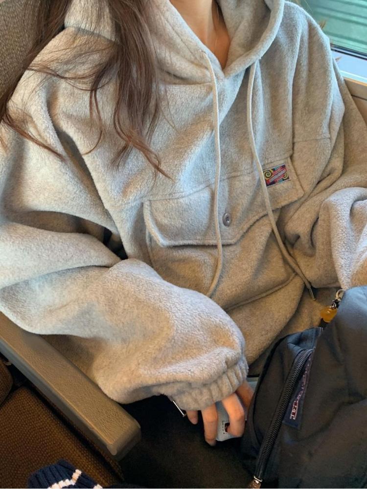 freelove 프리러브 라벨 포켓 플리스 후리스 후드 맨투맨 3color