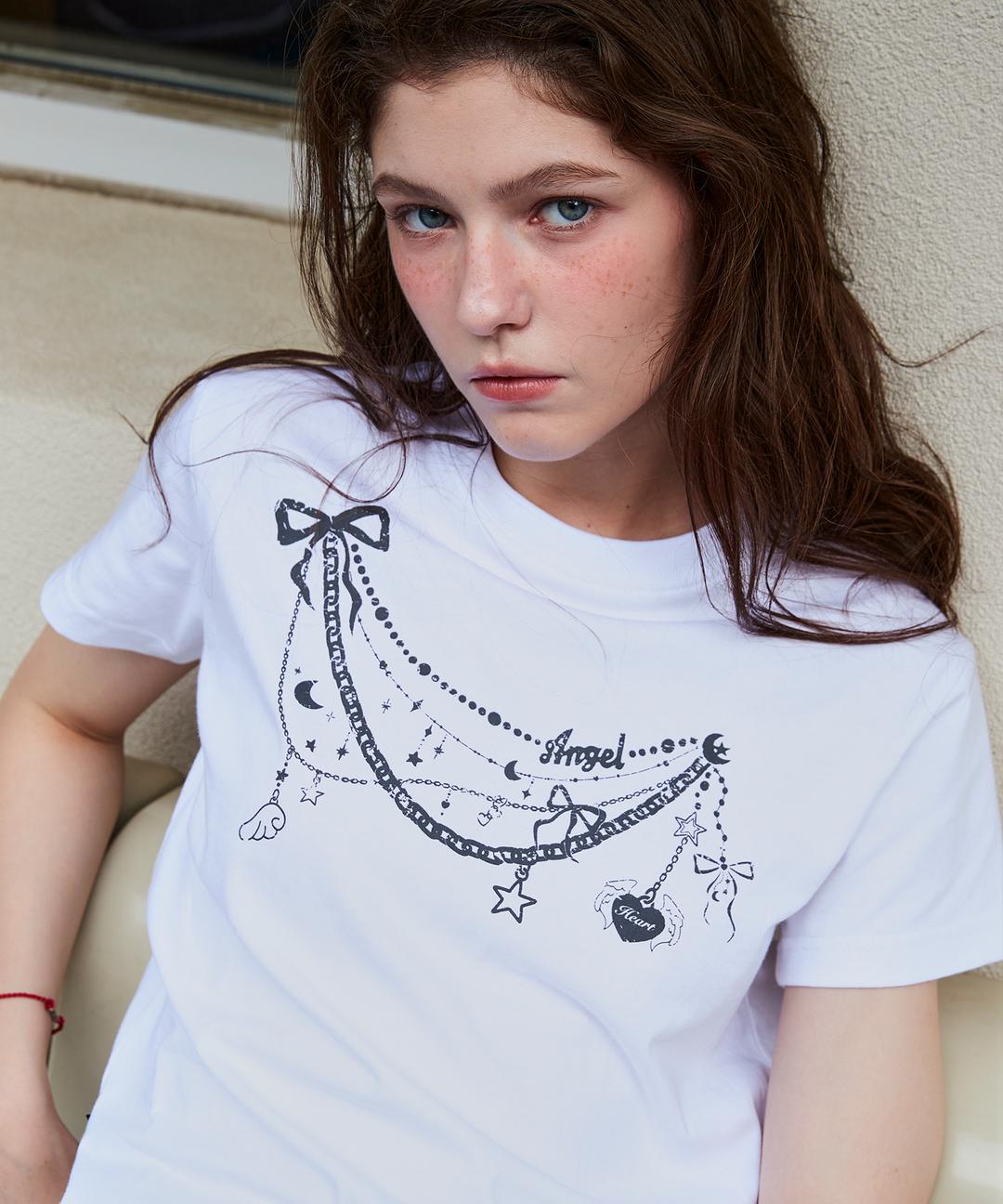 엔젤 브로치 크롭 반팔티 화이트