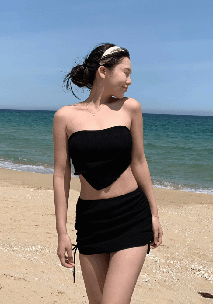 치마 테리 홀터넥 탑 비키니 3PCS