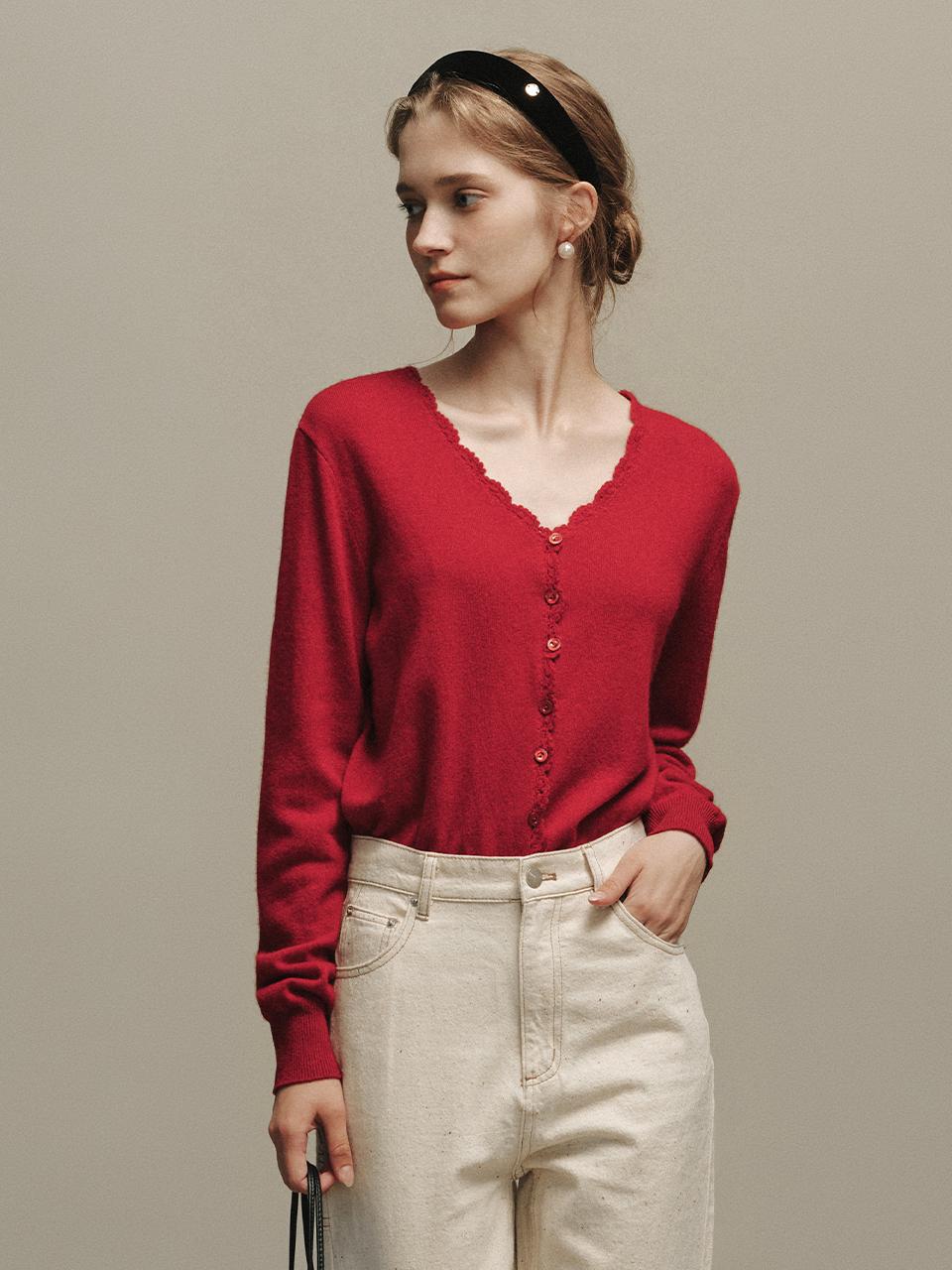 [금새록 착용] SALENA wool v neck cardigan_red