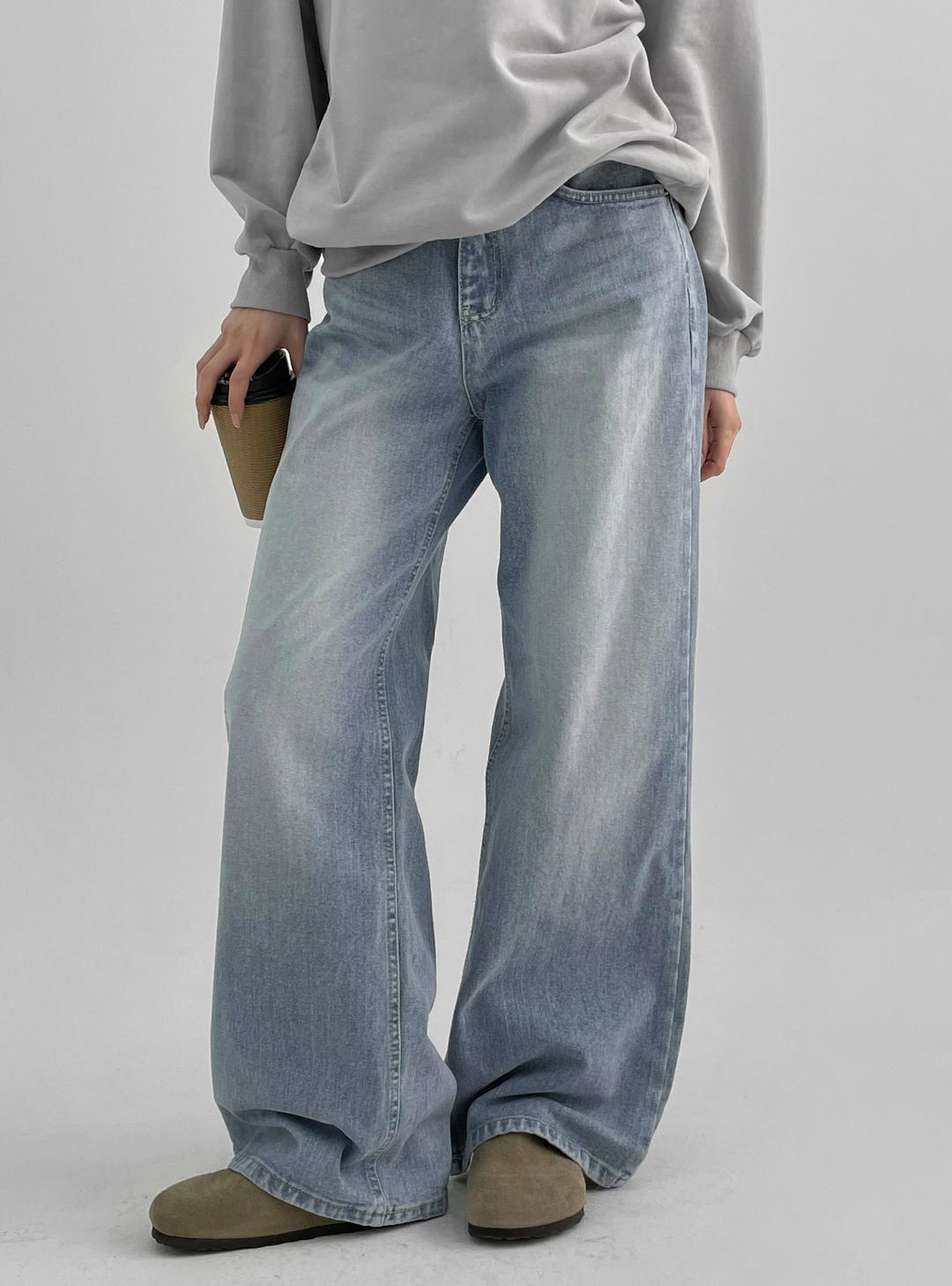 블랙업 드쥬아 워싱 와이드 데님팬츠