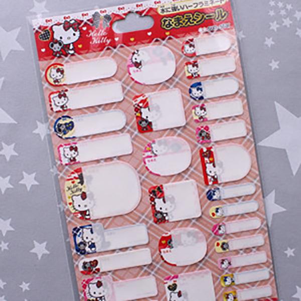 (일본)헬로키티 방수네임스티커 28P세트(체크리본) 물과 오염에 강한 키티 이름스티커  이름이 잘 지워지지 않아요