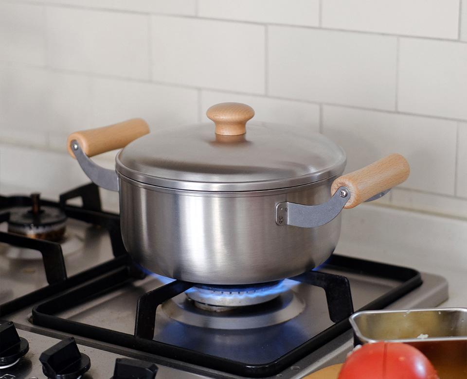 [와헤이] 치토세 스텐 양수냄비 낮은형 20cm (뚜껑O)