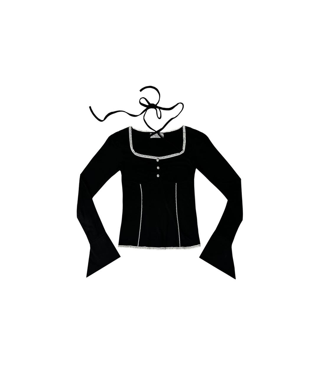 Liz shirring lace button Long Sleeve Blouse