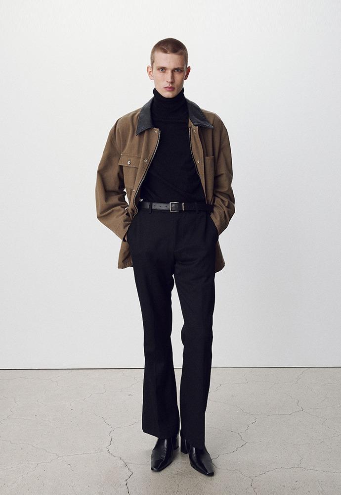 Leather Collar Garment-Washed Utility Jacket_ Faded Olive
