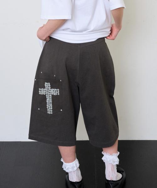 CROSS POCKET BERMUDA PANTS - CHARCOAL
