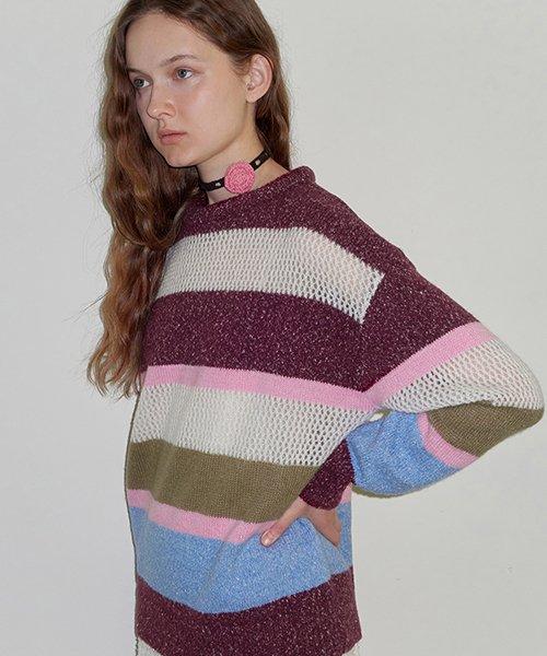 Stripe knit sweater. Wine