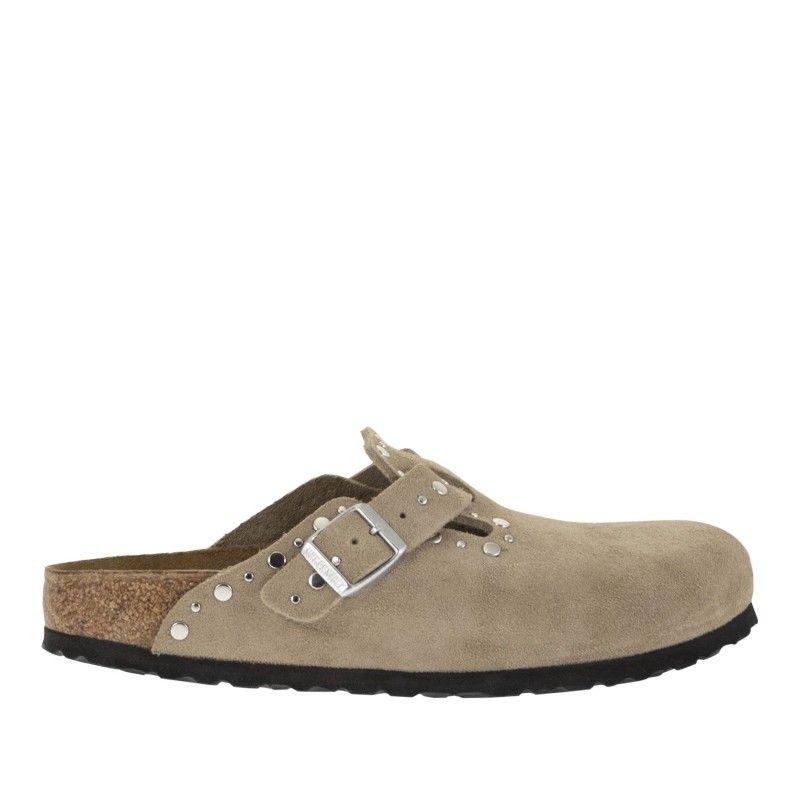 버켄스탁 보스턴 리벳 스웨이드 메탈 스터드 클로그 1030418 TAUPE