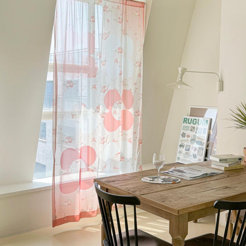 플라워지아트 쉬폰 포인트 커튼 패브릭 창문 인테리어 패턴 디자인