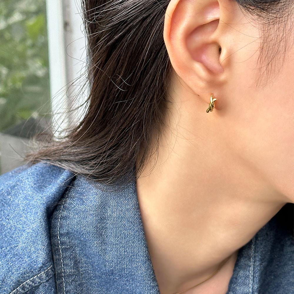 원파인데이 트윗 꽈배기 원터치 링 귀걸이 2 color 이어링 실버 925 골드 매듭 꼬임 데일리 심플 : 원파인데이 O.F.D