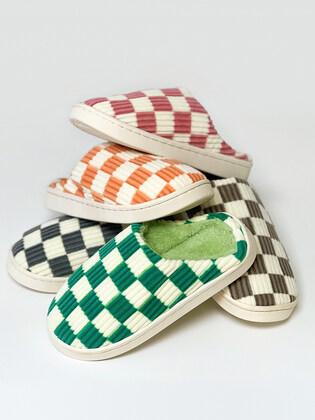 체커보드 극세사 털슬리퍼