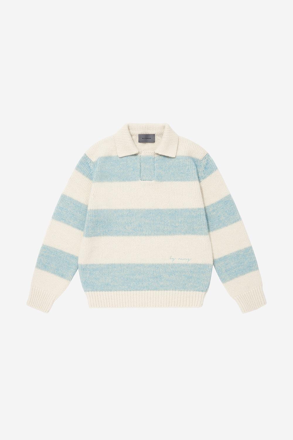 STRIPED COTTON-ALPACA POLO SWEATER - MINT