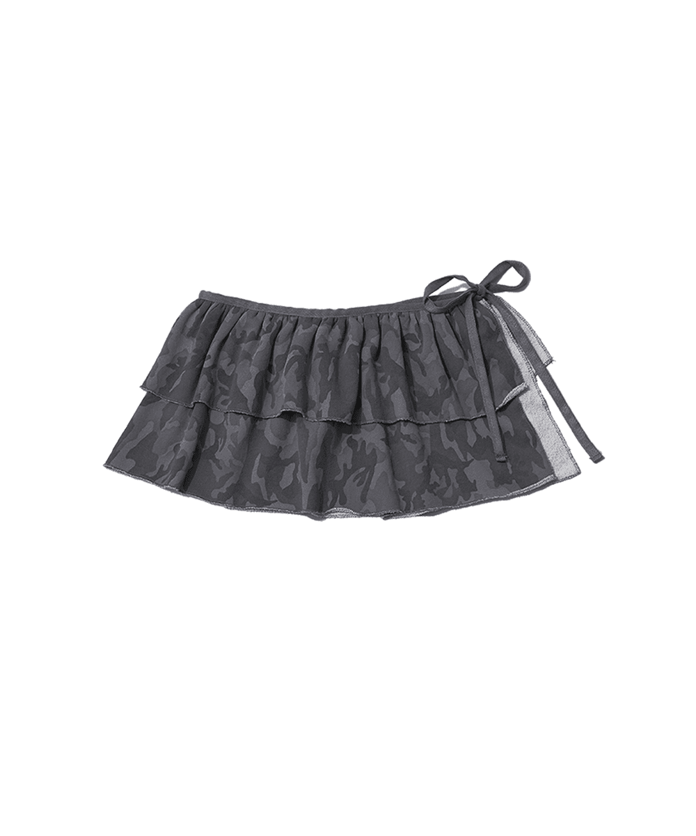 CAMO LAYERED WRAP SHORT SKIRT - CHARCOAL
