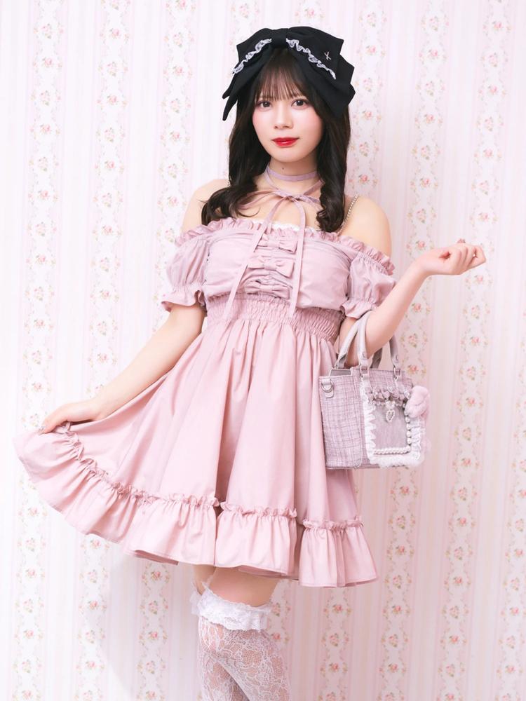 おリボンオフショルドーリーワンピース