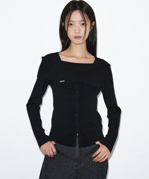 폴딩 오프숄더 리브드 니트 [블랙]