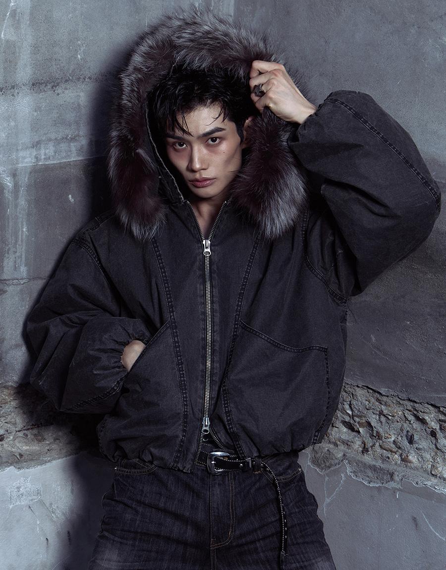 [0087] Fox Fur Hood Bomber Jacket - Charcoal