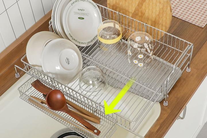 MR 국산 슬림핏 확장형 올스텐 식기건조대 (수저통 포함) 길이 조절 좁은 주방 인테리어