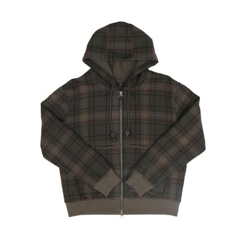 TARTAN CHECK 2WAY HOODIE ZIP UP (OLIVE)