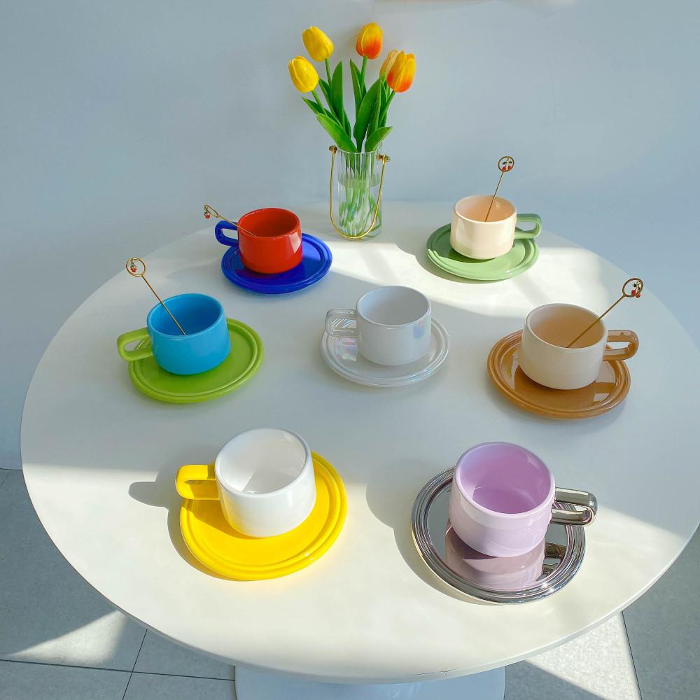나이스로망 귀여운 배색 커피잔세트 알룩달룩 찻잔세트