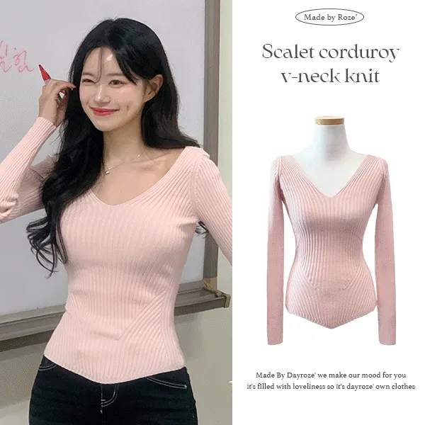[글램핏/잘록허리!/자체제작] 스칼렛 골지 브이넥 니트 (4color)