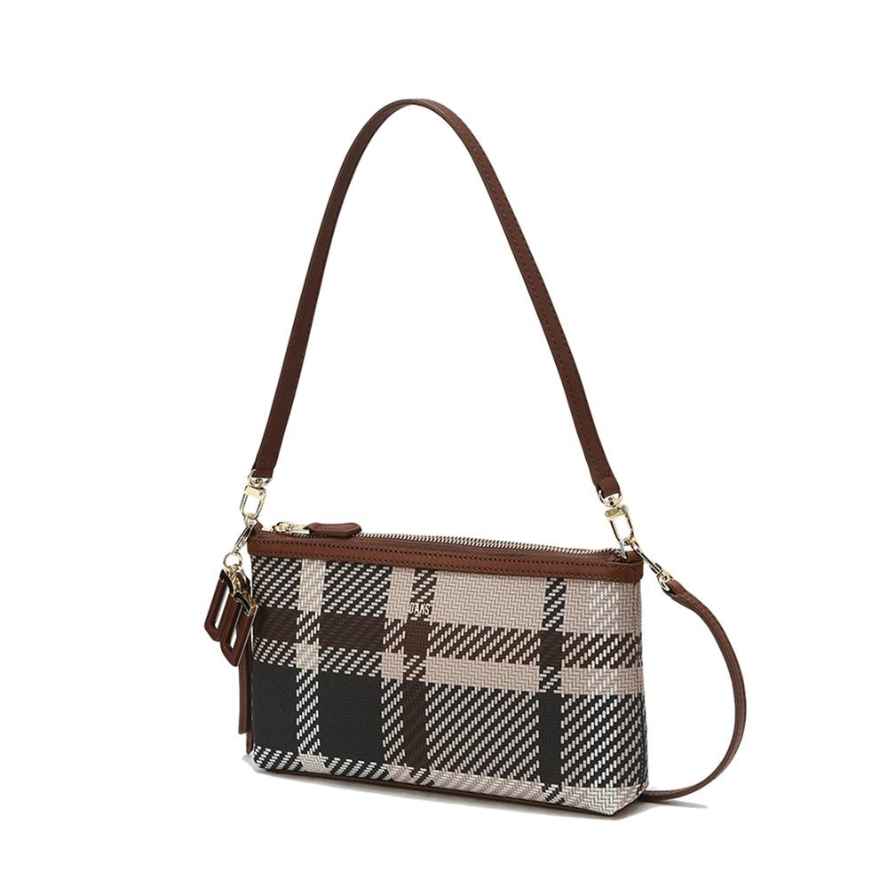 [TARTAN CHECK MIX] 브라운 타탄체크 가죽배색 숄더백 DCWA4F209W2