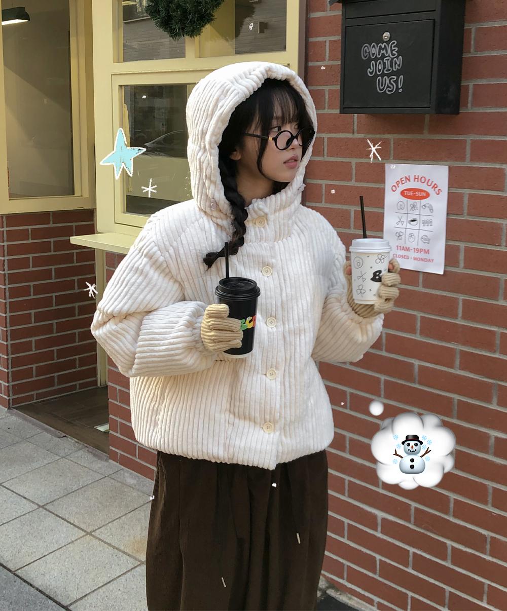 니어웨어 겨울패딩추천❄ 언유즈얼리 브리즈 코듀로이 패딩 (2color) 숏패딩/후드패딩/골덴/데일리/방한패딩/골덴패딩/스키장