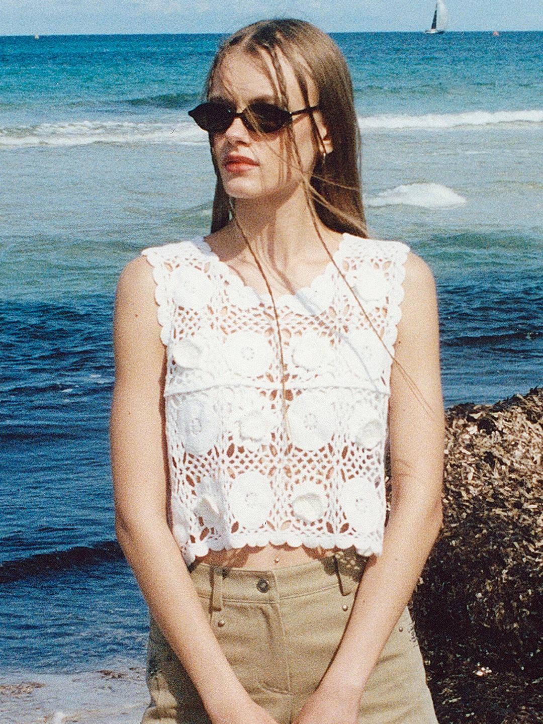Flower Crochet Knit Vest VK5MV158_3color