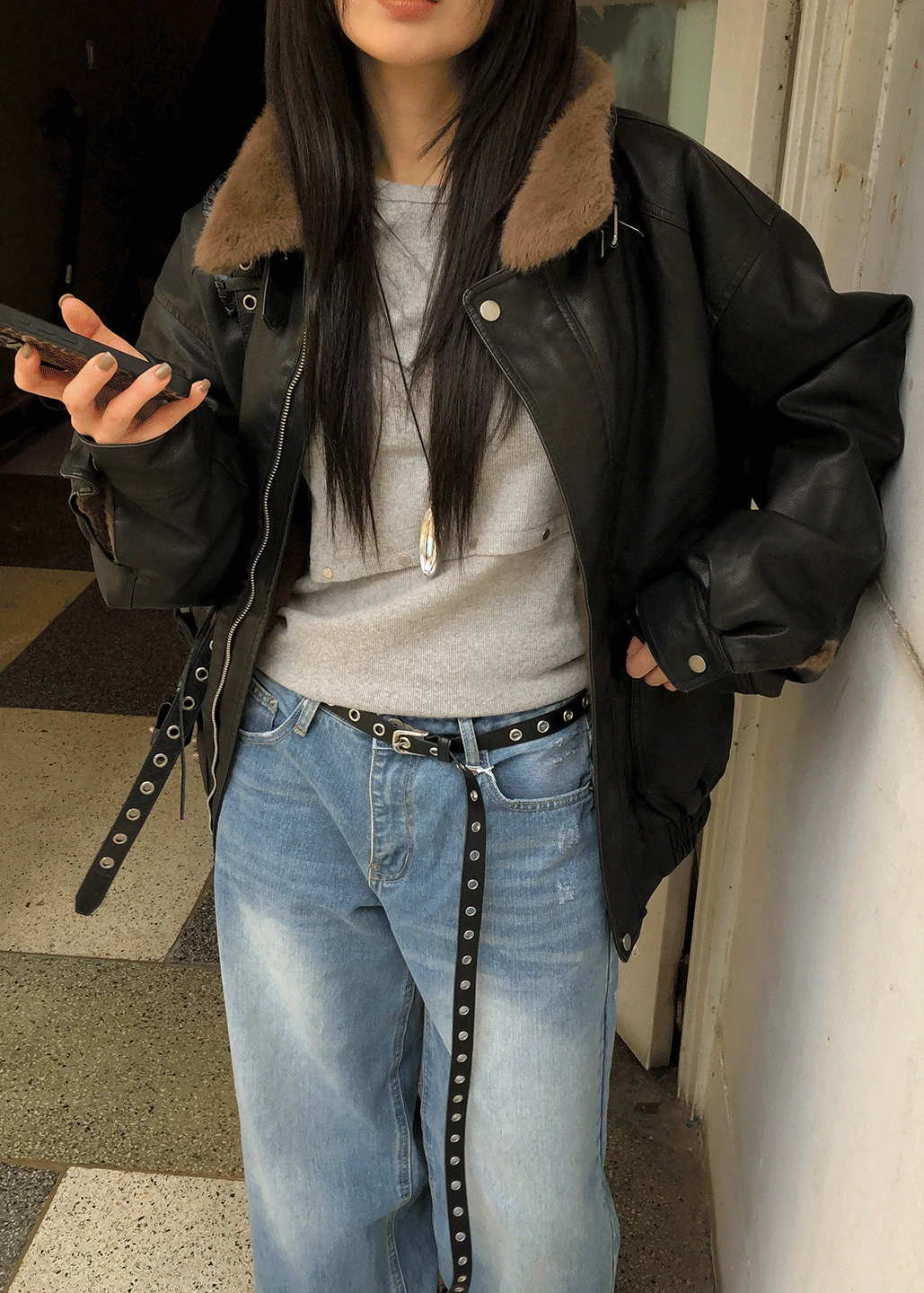 [PICK❤️/전체양털안감]LEATHER BUCKLE FUR JACKET