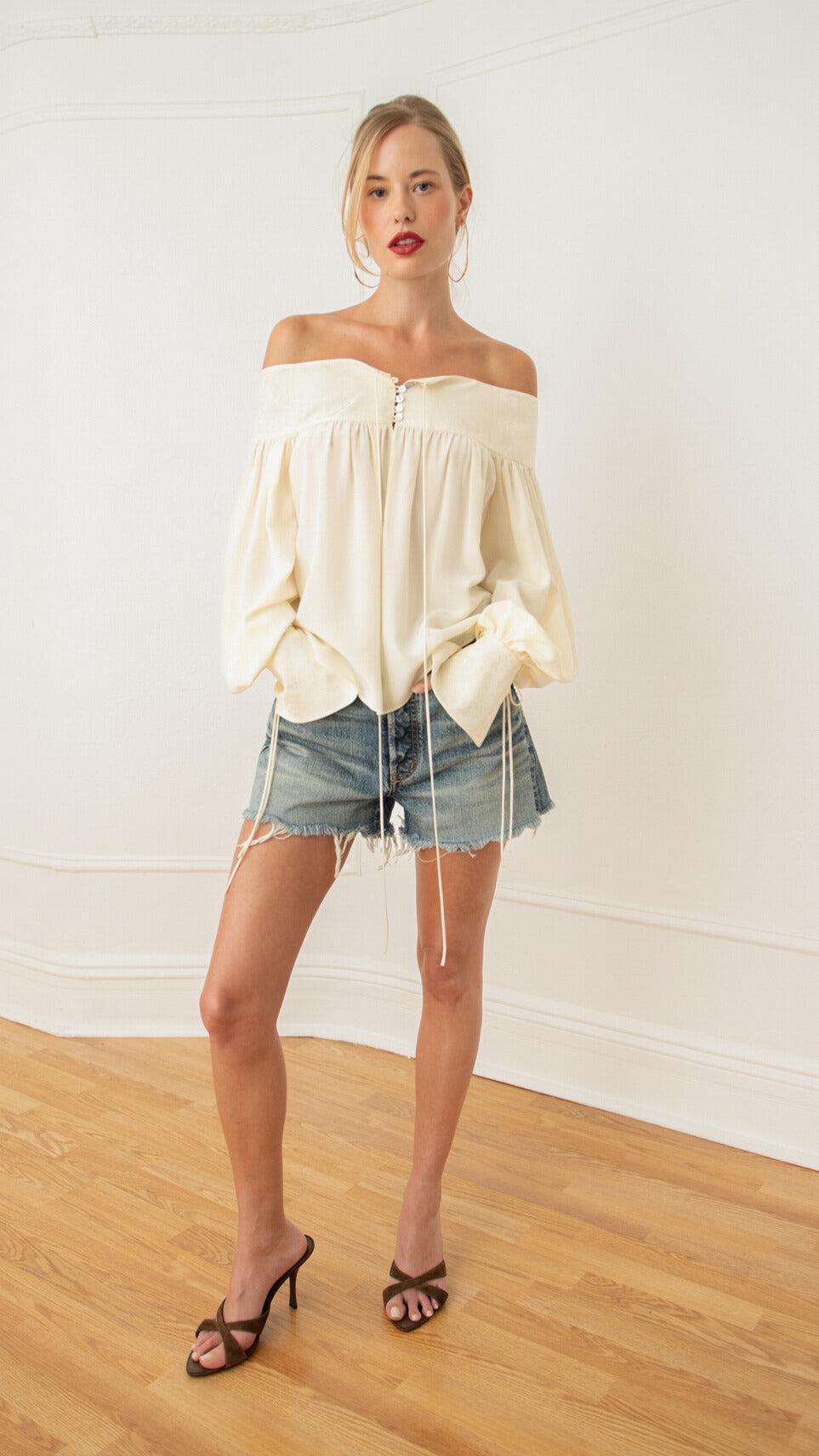 Enchanted Silk Poet Blouse - Antique Cream / XS