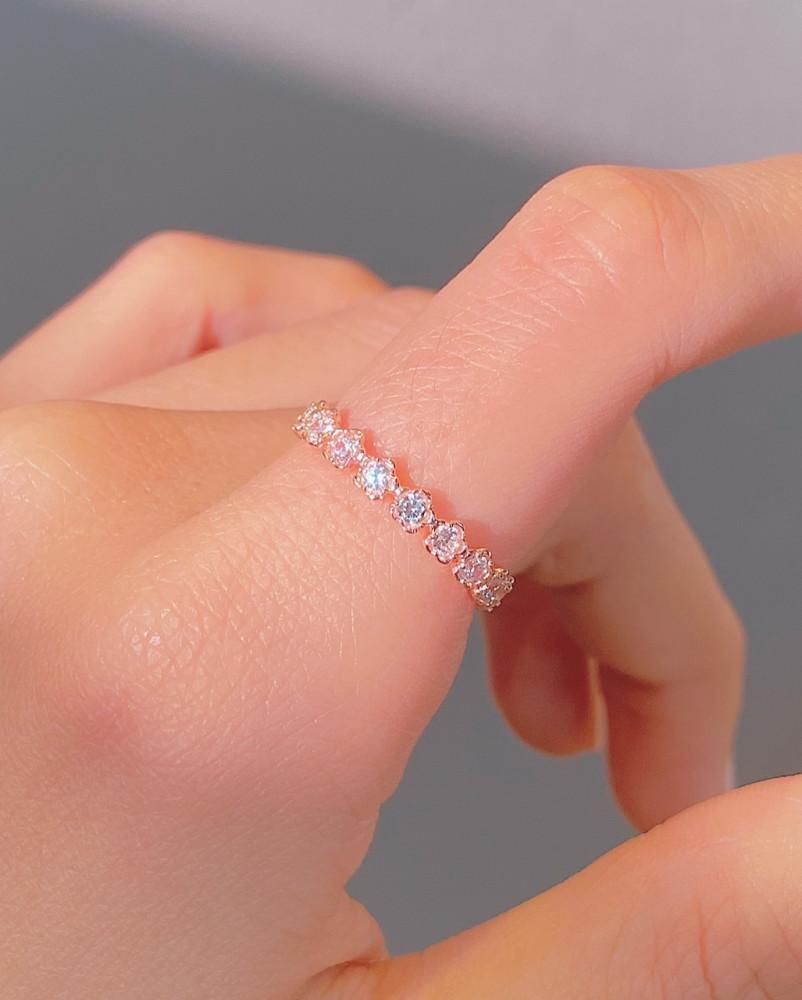 92.5silver 로즈 크리스탈 큐빅 반지 장미 데일리 로즈골드