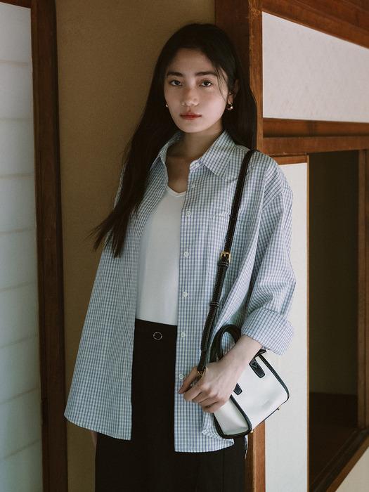 SITP5197 루즈 핏 시어서커 체크 셔츠_Blue