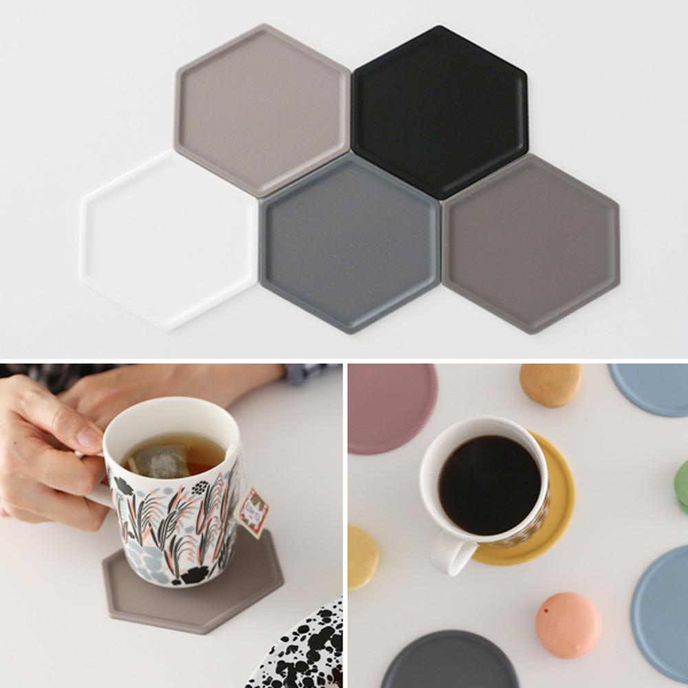 (1+1) 실리콘 폴리곤 컵받침 쿨그레이