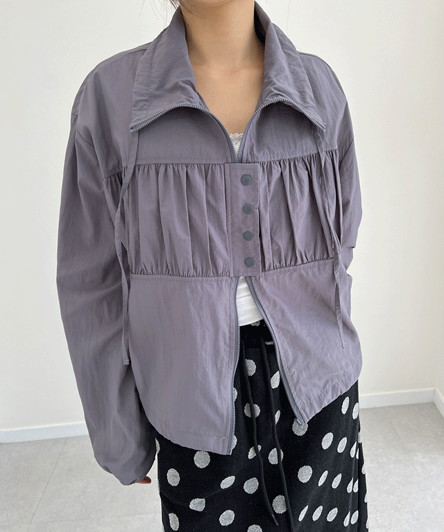 [여름바람막이/여름아우터] 포미 셔링 버튼 포인트 집업 바람막이 (3color)