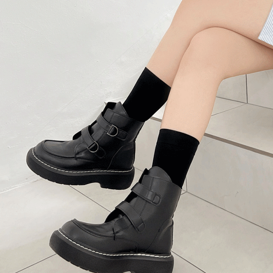 ♠오늘만세일♠벨크로 유니크 레이스업 와이드핏 하이틴 워커 스트랩 부츠 fs-0606