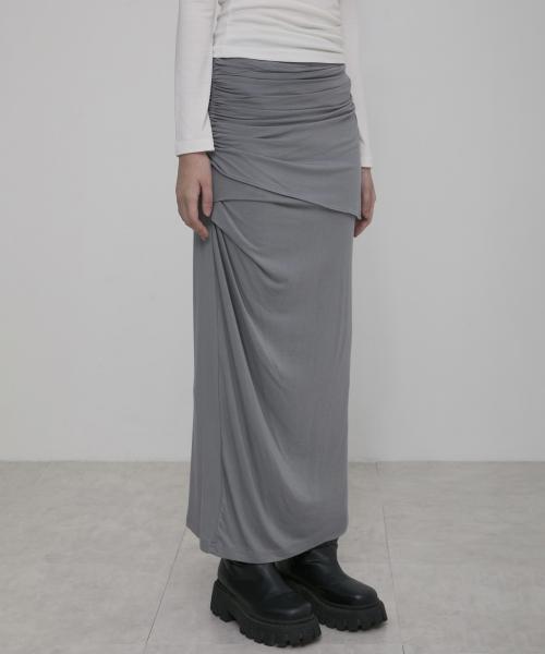 Layered Draped Jersey Maxi Skirt (FL-257_Gray)