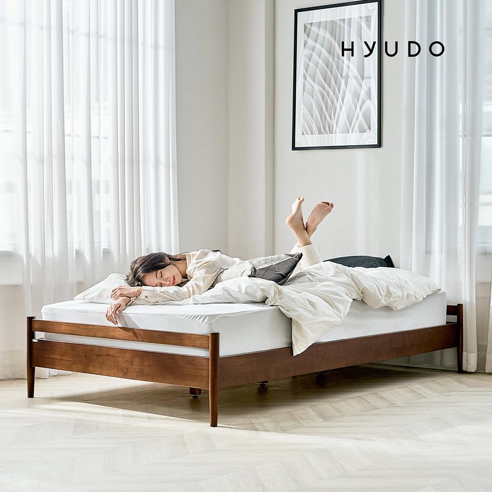 휴도 기품의 선유 고무나무 원목 무헤드 평상형 저상형 침대 프레임 슈퍼싱글 SS