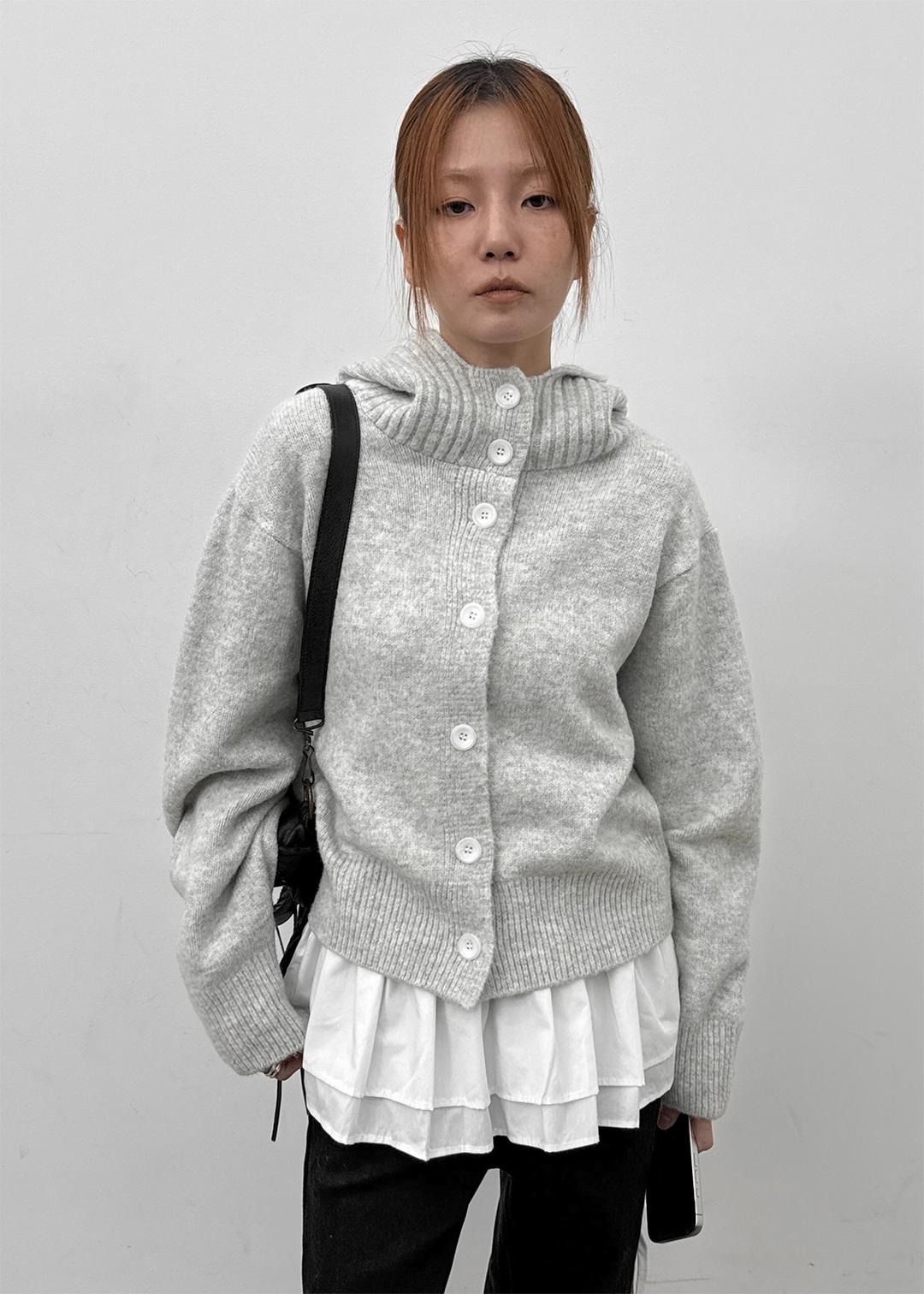 블랙업 페툰 니트 후드 가디건