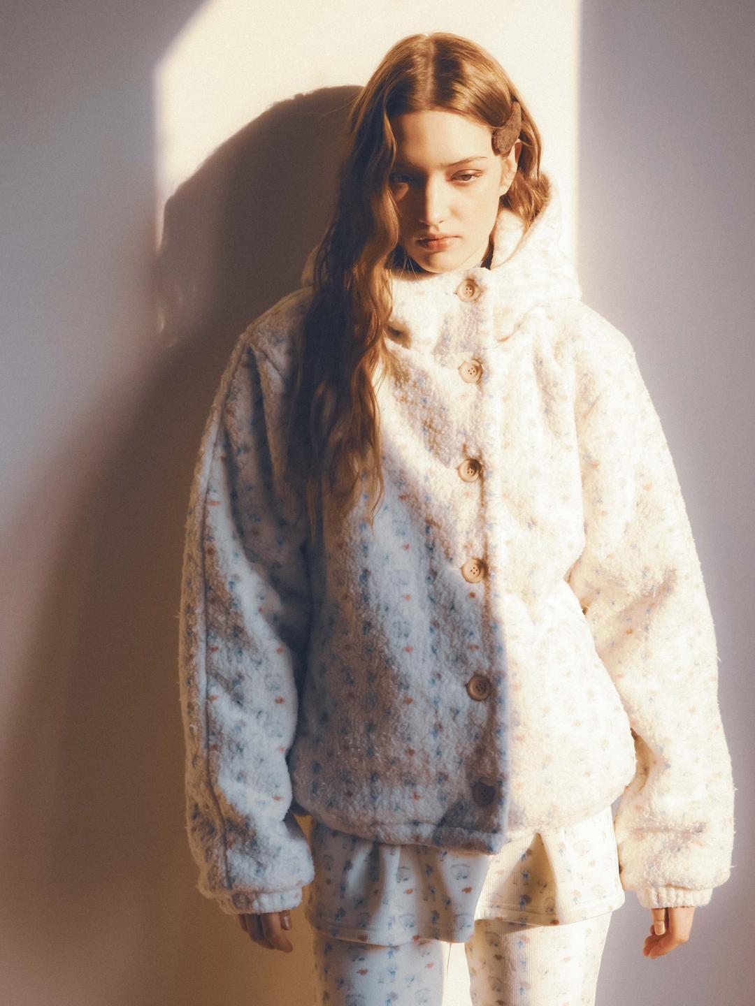 Baby Sheeps Button Fleece Hoodie Jacket Ivory