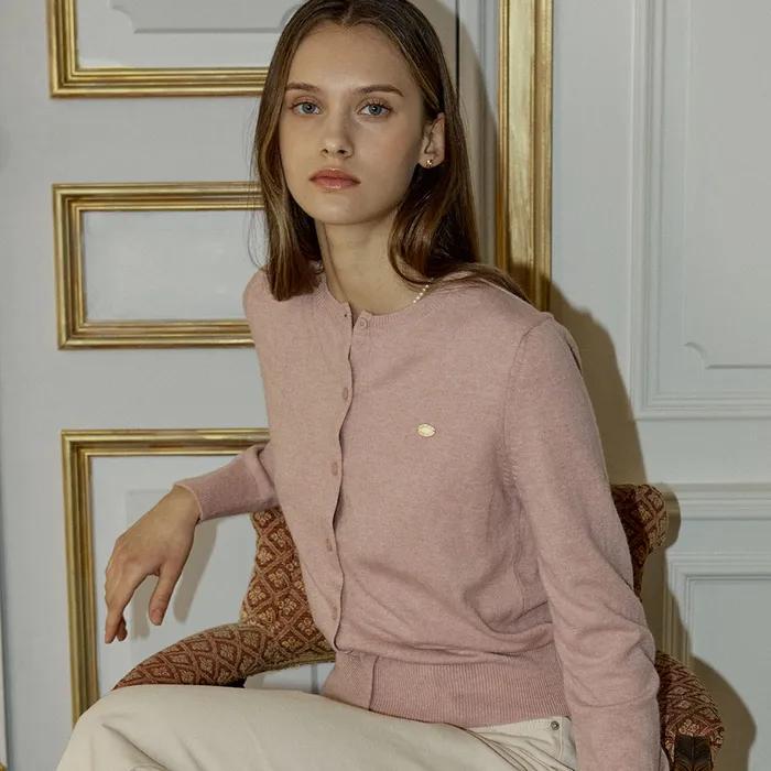 Essential Round Neck Cardigan - Pink