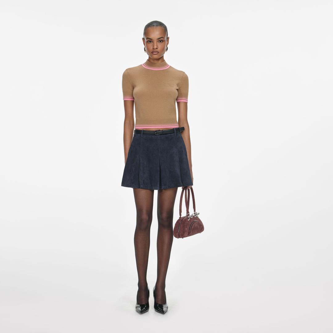 Navy Suede Mini Skirt - UK 4