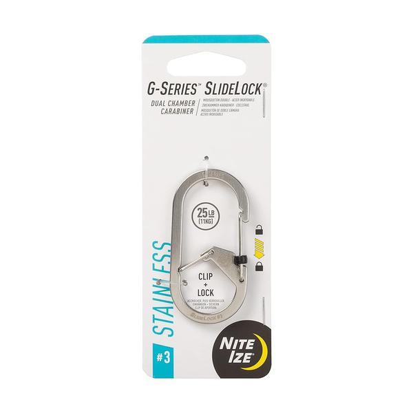 Nite Ize G-Series SlideLock #3 듀얼 챔버 카라비너, 듀얼 보안 카라비너 키체인, 스테인리스 스틸