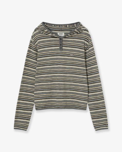 STRIPE KNIT HOODIE [BEIGE]