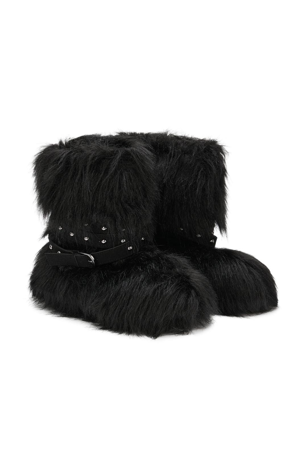 LONG-HAIR FAUX FUR MID BOOTS IN BLACK