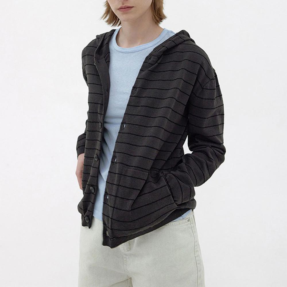 니틀리 HEMP COTTON STRIPE HOODED CARDIGAN CHARCOAL