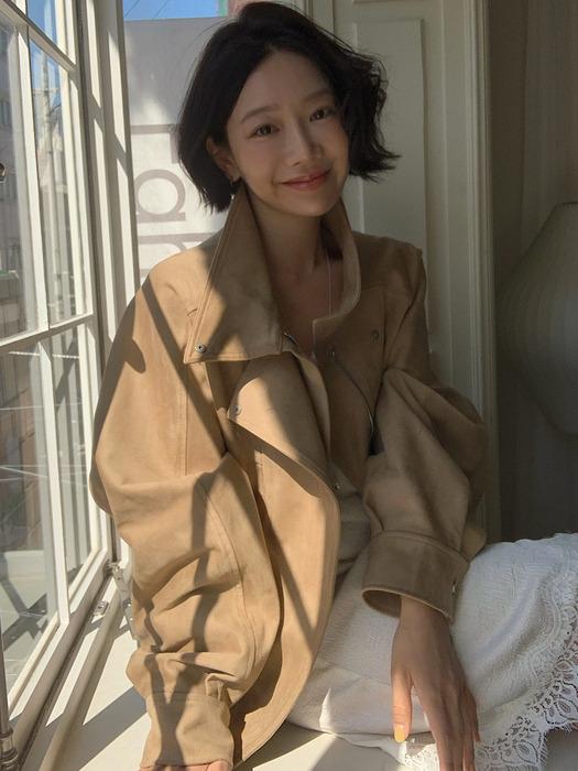 TIS LAYERED SUEDE BOMBER JACKET_BEIGE