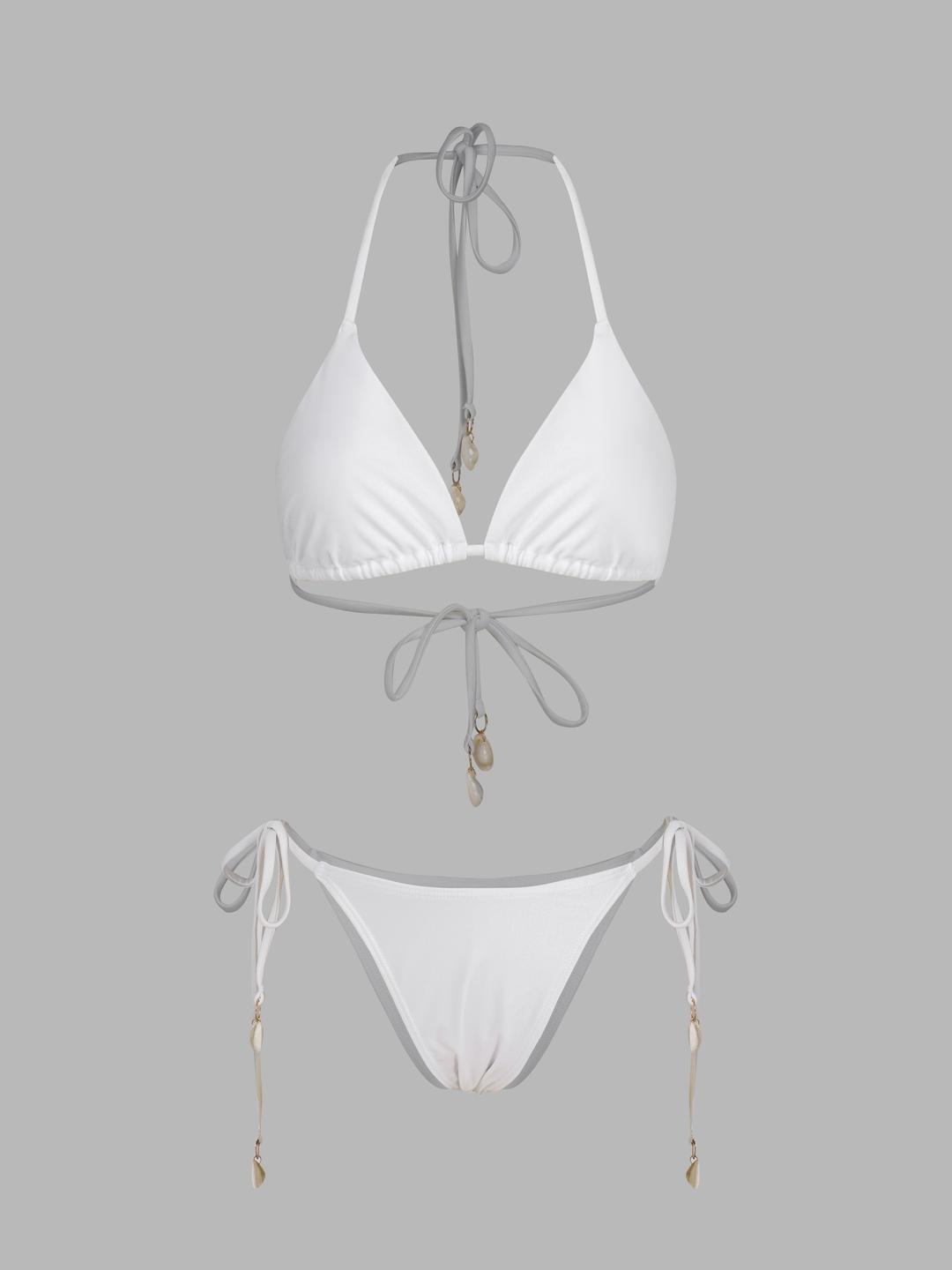 쉘 비드 디테일 홀터넥 트라이앵글 비키니 수영복