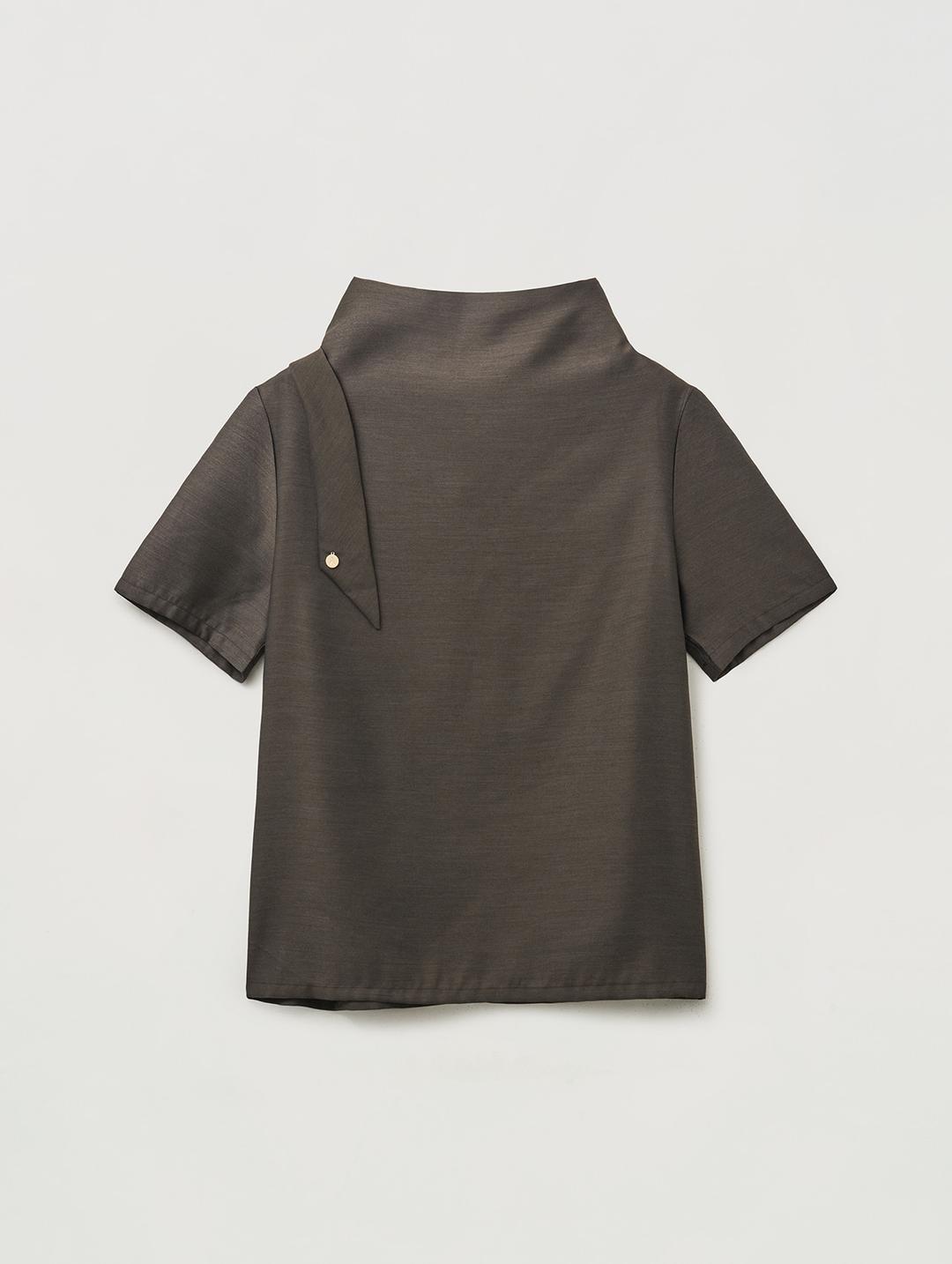 Draped tie half blouse_brown