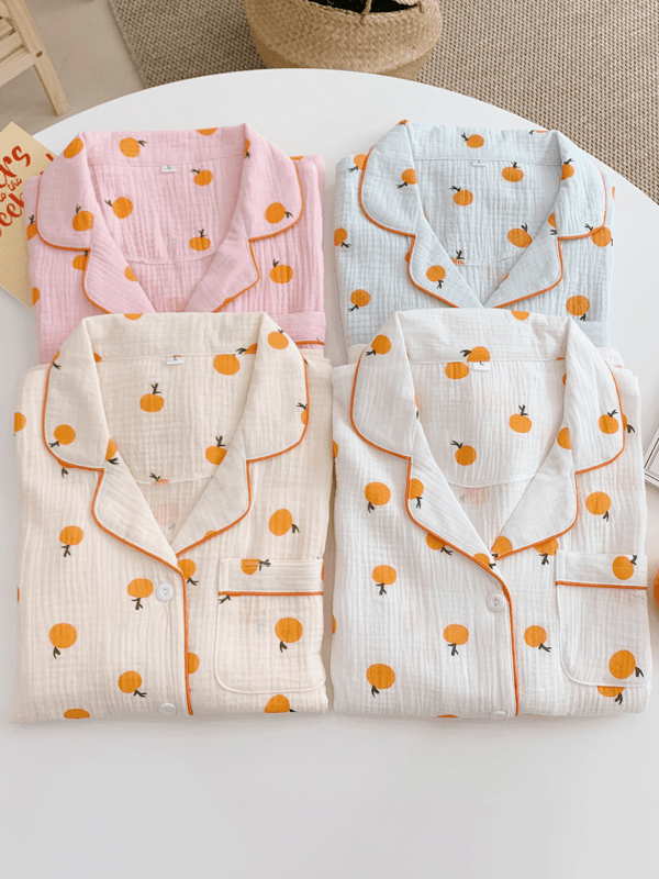 글리터샵 귤 요루면 순면 긴팔 반팔 커플 잠옷 파자마 세트