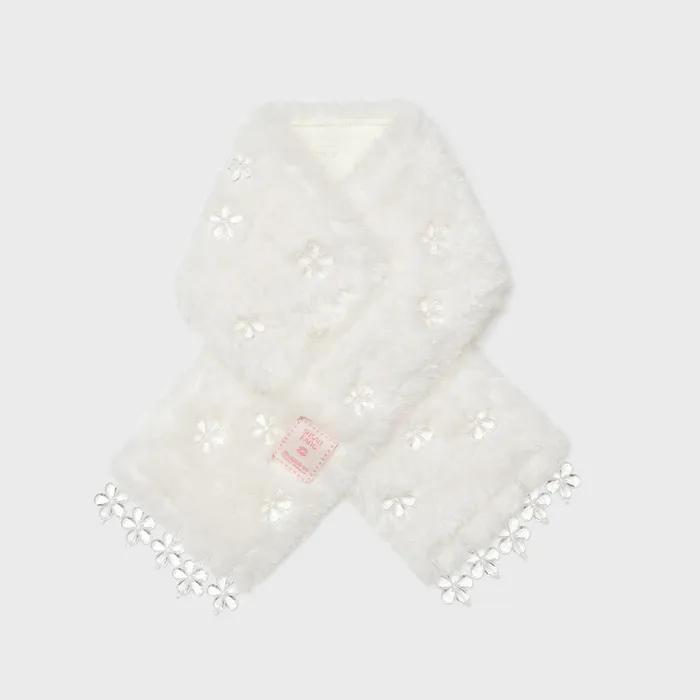 [X SUSAN FANG] FURRY BUBBLE FLOWER SCARF - WHITE