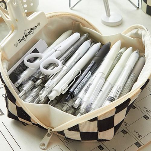 [집게증정/정품] 손잡이 캔버스 블랙 체커보드 필통 다용도 파우치